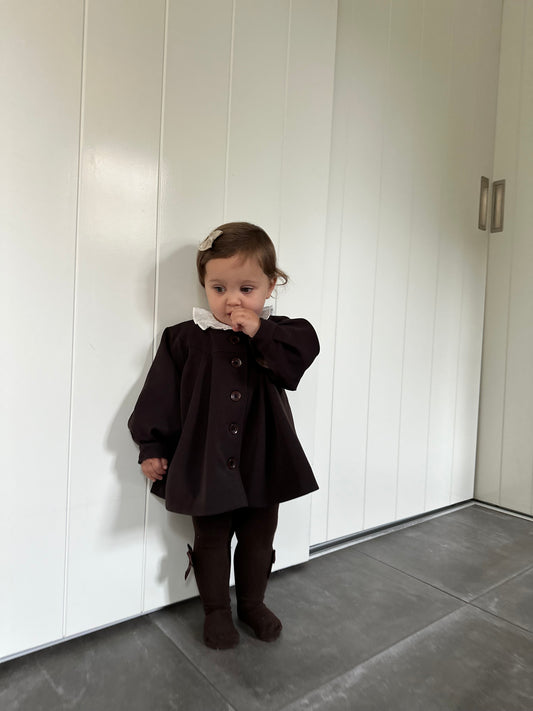 Loulou doorknoopjurk donkerbruin met rondepasjes