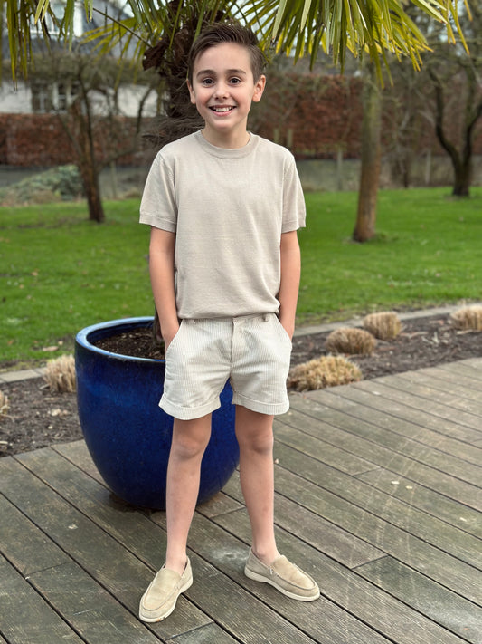 Loulou baby gestreepte korte linnen broek