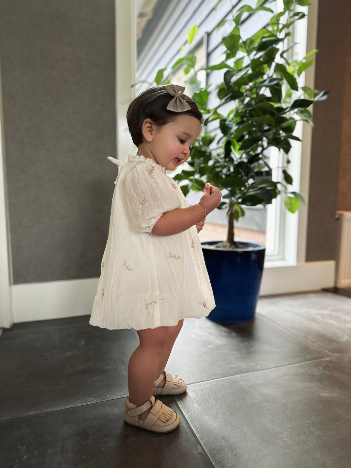 Ballon jurk crème met bloemetje LouLou