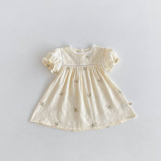 3M-3Y Babyzusje Outfit Geborduurde Bloemen Pofmouw Romper Of Jurken Groothandel Baby Kleding V3824062500047: Patroon 1 / 18-24 maanden