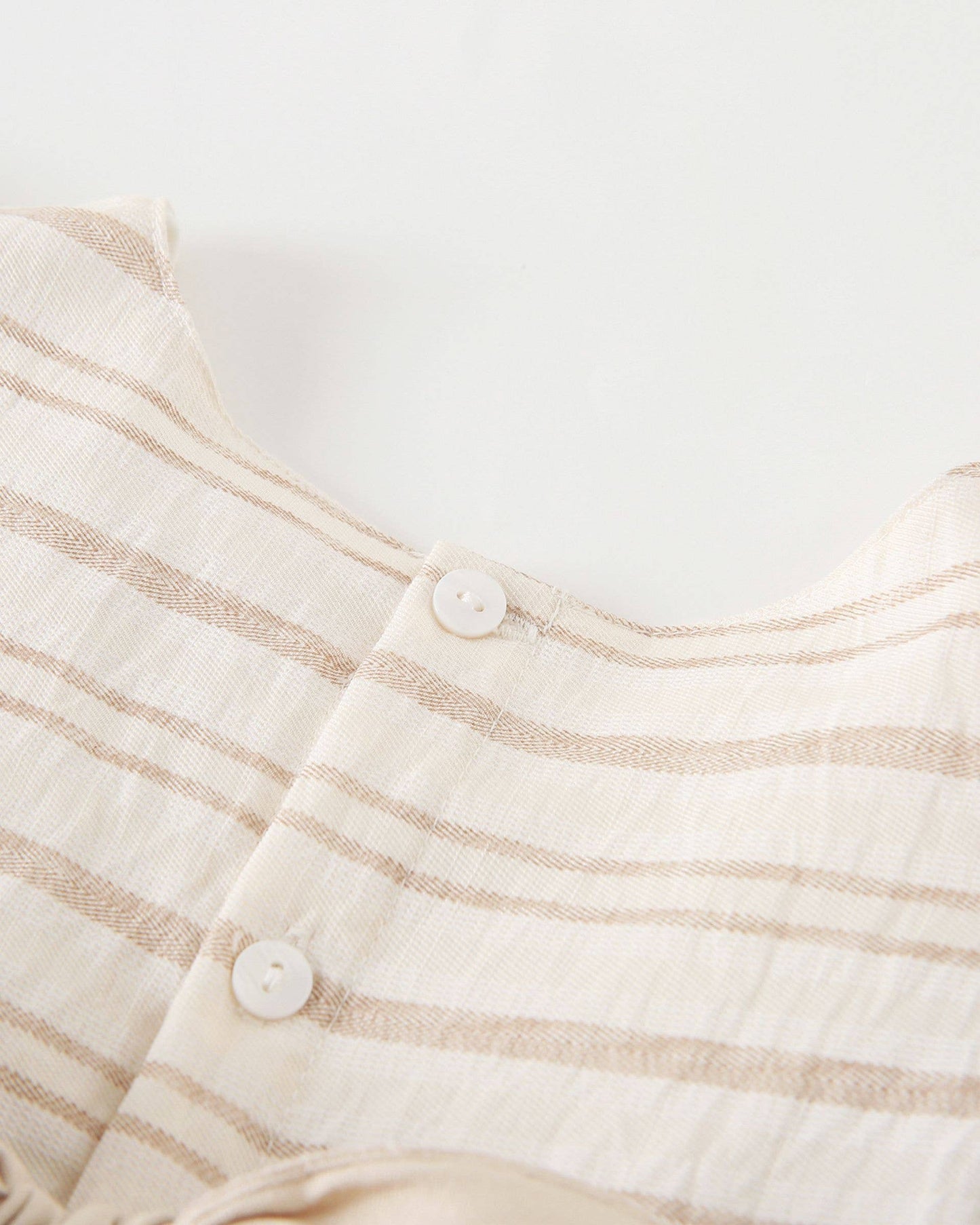 Beige-kameel gestreepte linnen jurk met strik JGV96856