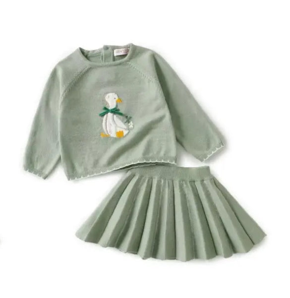 2 delig groen set rok en trui met eendje