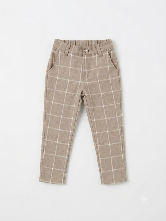 Loulou lange broek grove ruit beige