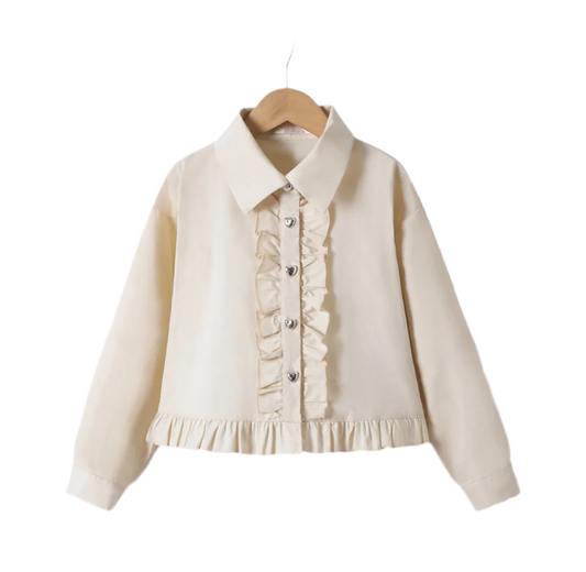 Blouse beige met hartjes knopen