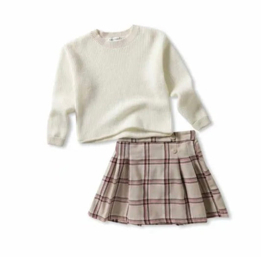 Trui met ruit rokje beige