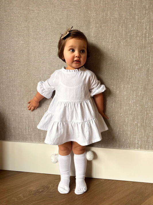 Linnen doorknoop jurk wit LouLou