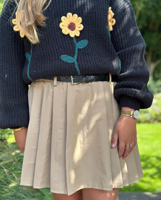 Plooi rok met riem beige