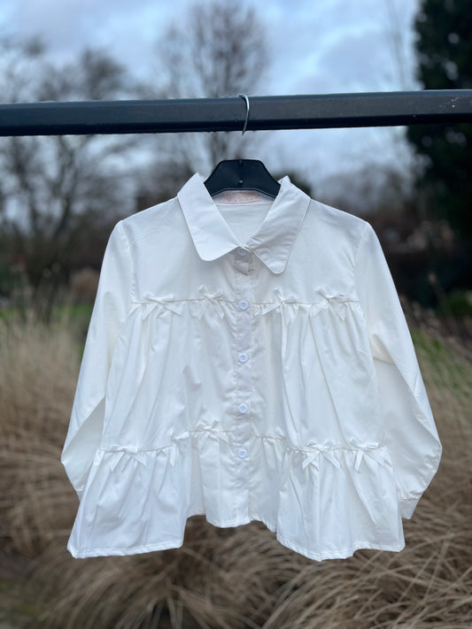 Blouse wit met strikjes