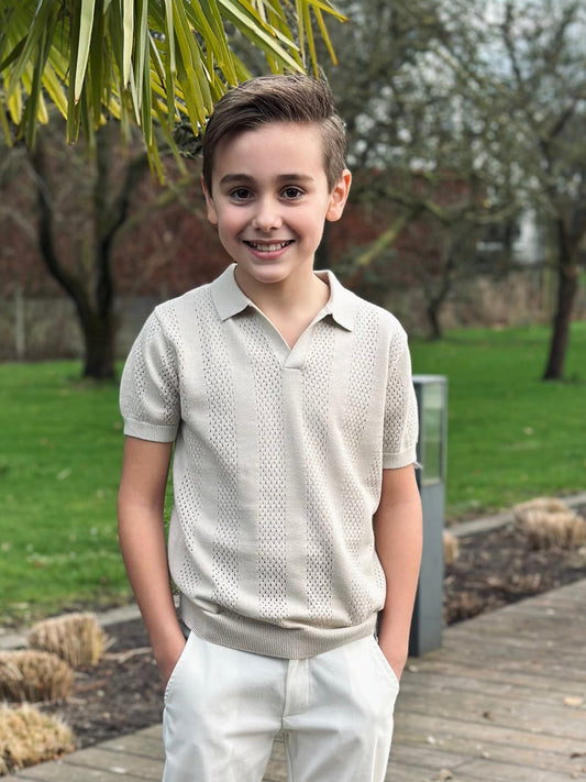 Beige opengehaakte polo
