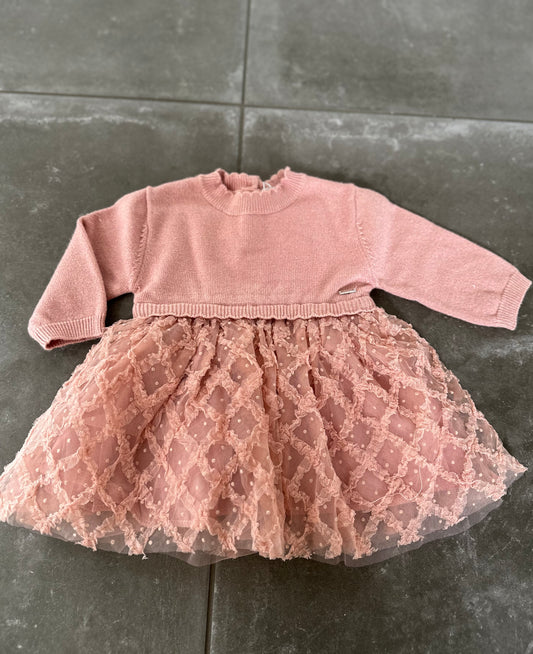 Roze jurk gebreid met tule