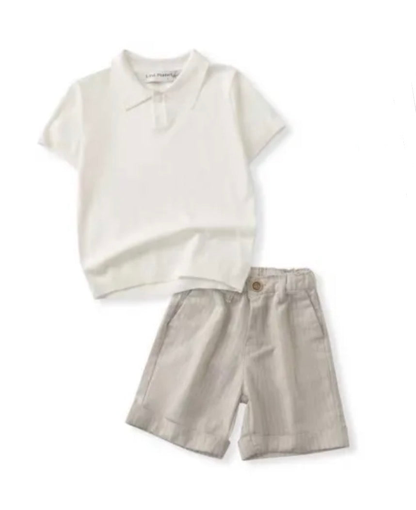 Set gebreide polo en gestreepte broek