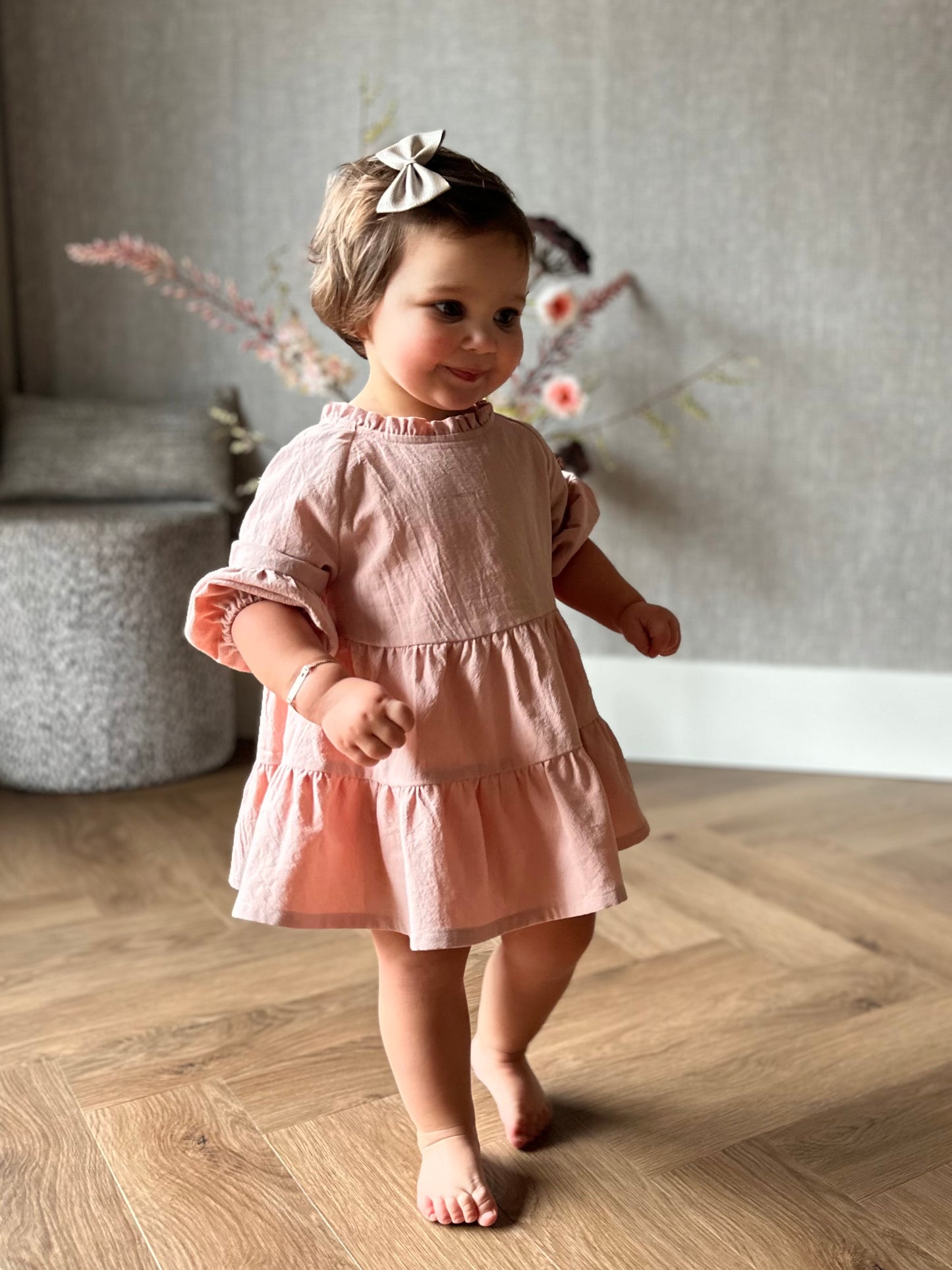 Linnen doorknoop jurk roze LouLou