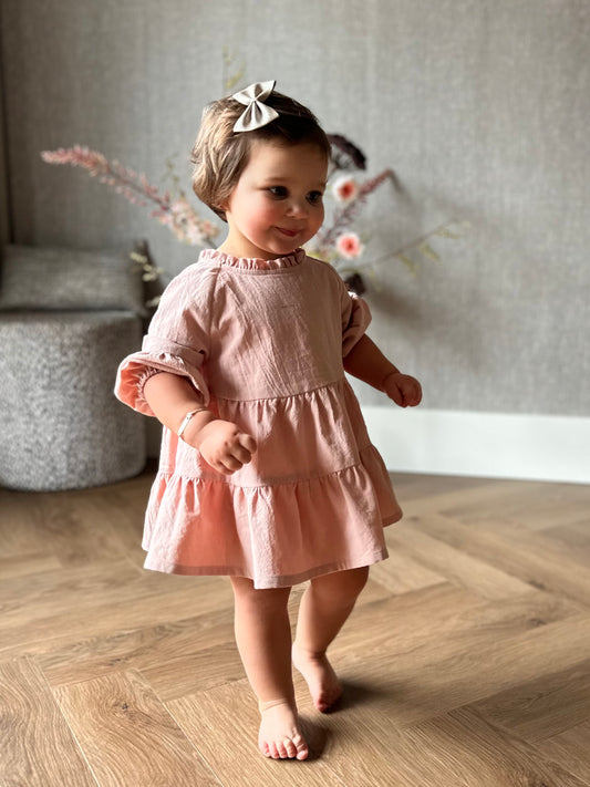 Linnen doorknoop jurk roze LouLou