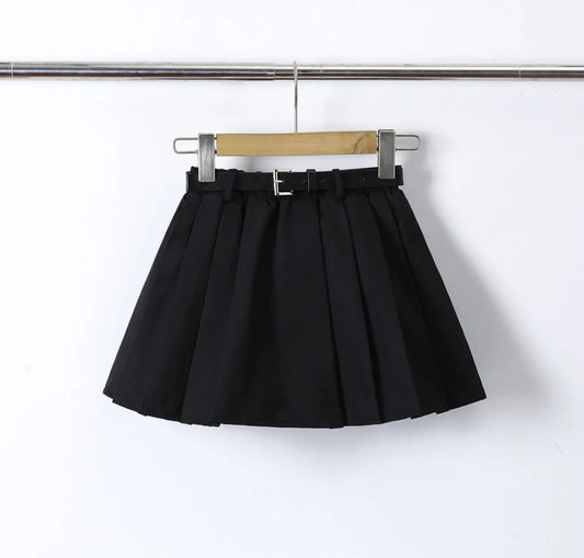 Plooi rok met riem zwart