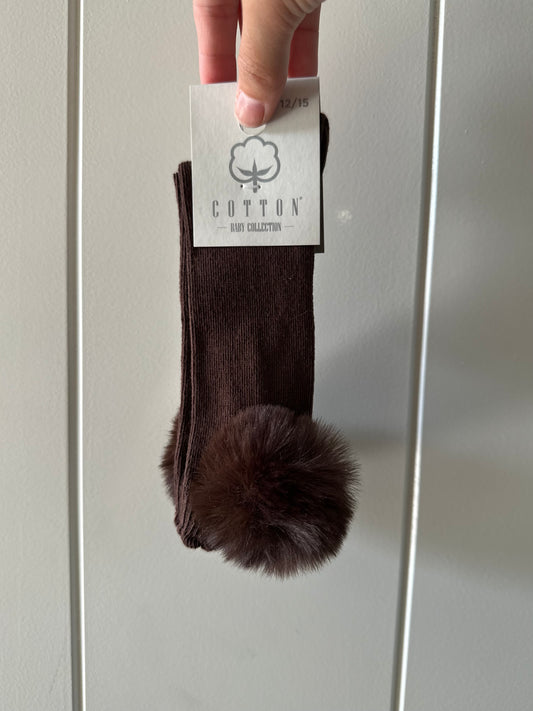 Donkerbruine pompon kniekousen