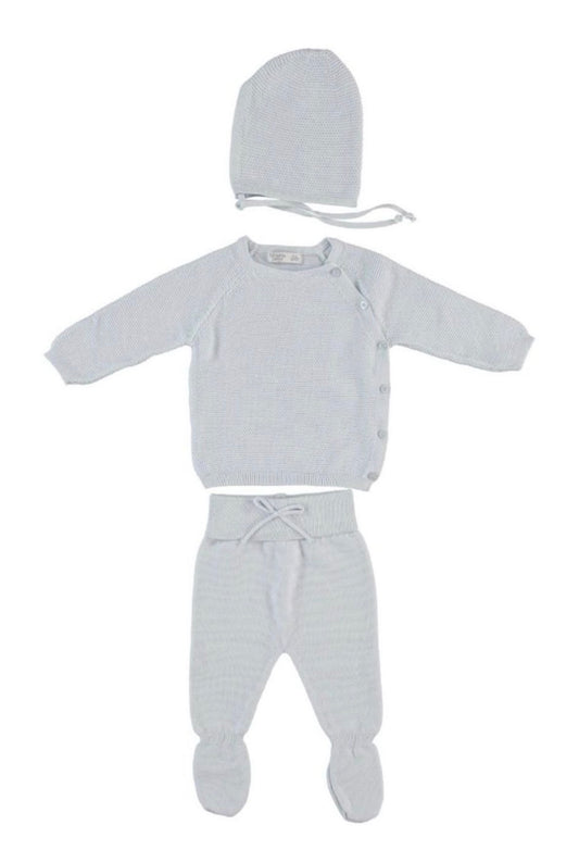 Babyset blauw truitje, polo en muts