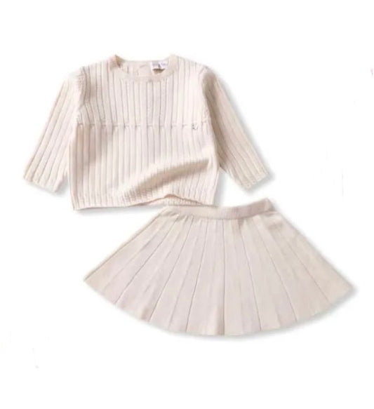 Trui en rokje fijne kabel beige