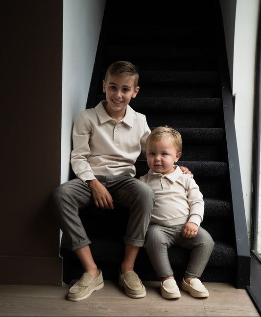 Loulou lange broek visgraat grijs/bruin
