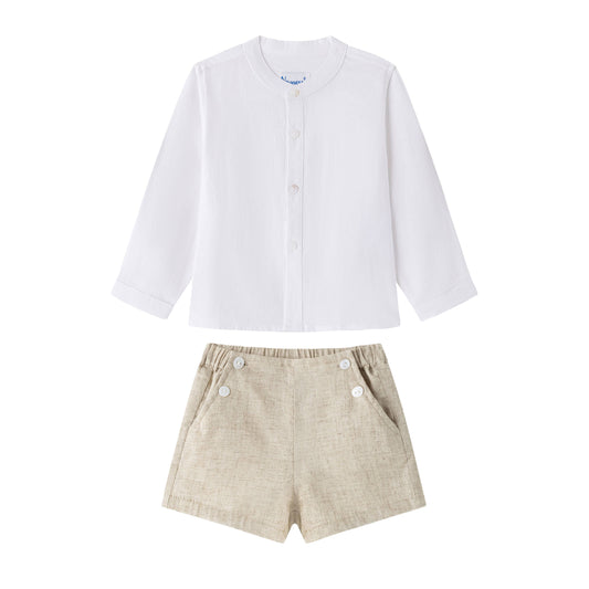 Beige set van linnen broekje en blousje
