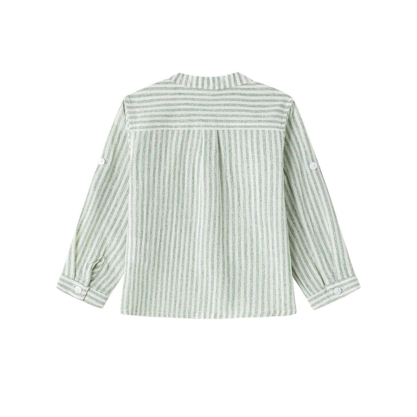Groen Gestreept Baby Jongensshirt: Strepen / 90% katoen; 10% linnen / 6/9 maanden; 12 maanden; 18 maanden; 24/30 maanden