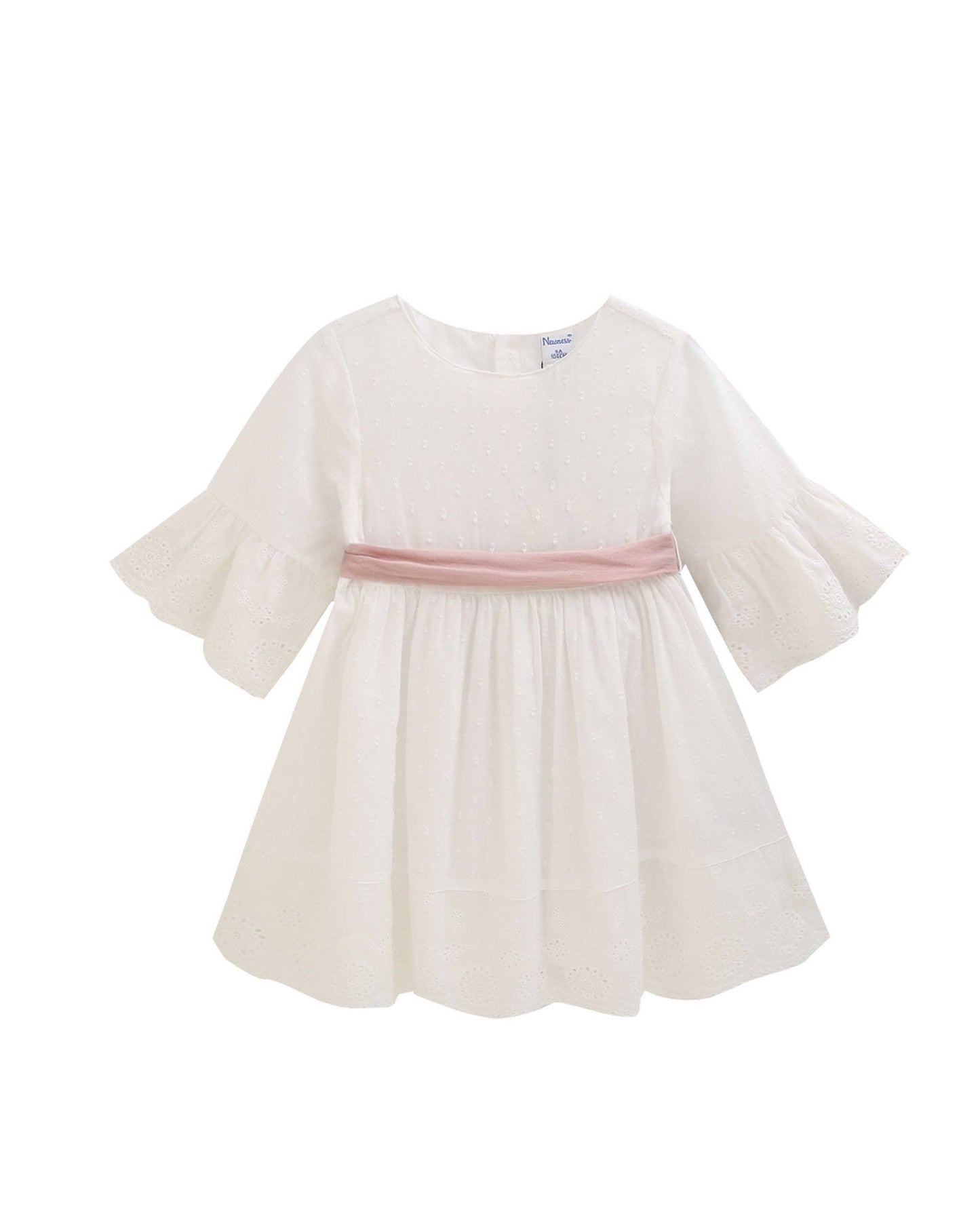 Meisjesjurk plumeti wit met roze strik JGV96848