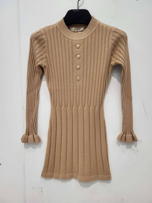 Jurk gebreid beige met knoopjes