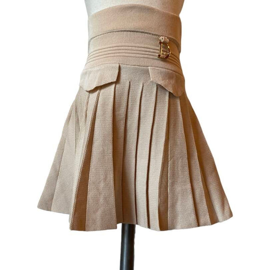 Beige plooi rokje met zakjes