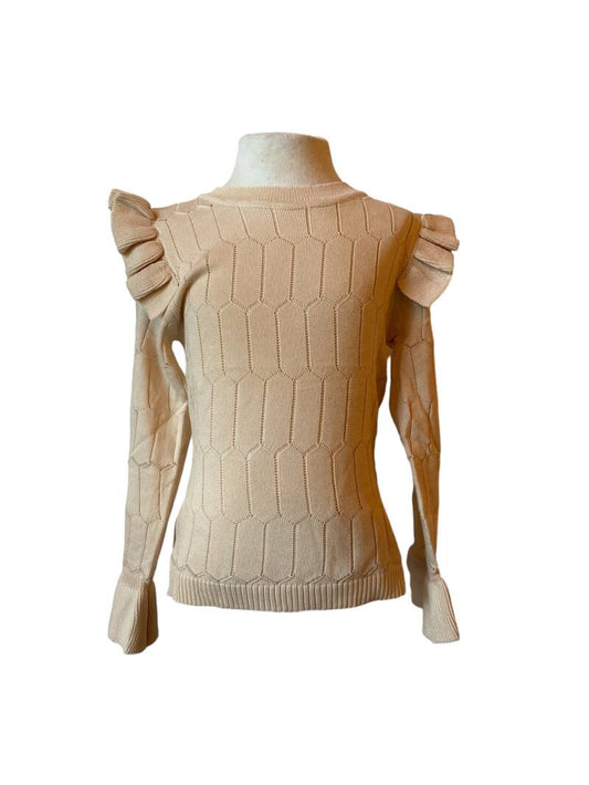 Beige truitje met roezel schouder